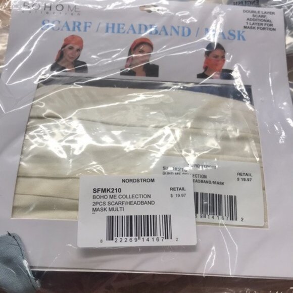 BOHO ME 3-In-1 Adult Face Mask/Headband/Scarf 2 Pcs - Picture 2 of 4